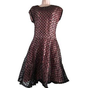 Vintage Black Lace Ribbon Pink Rayon Satin Lined Handmade Cocktail Party Dress